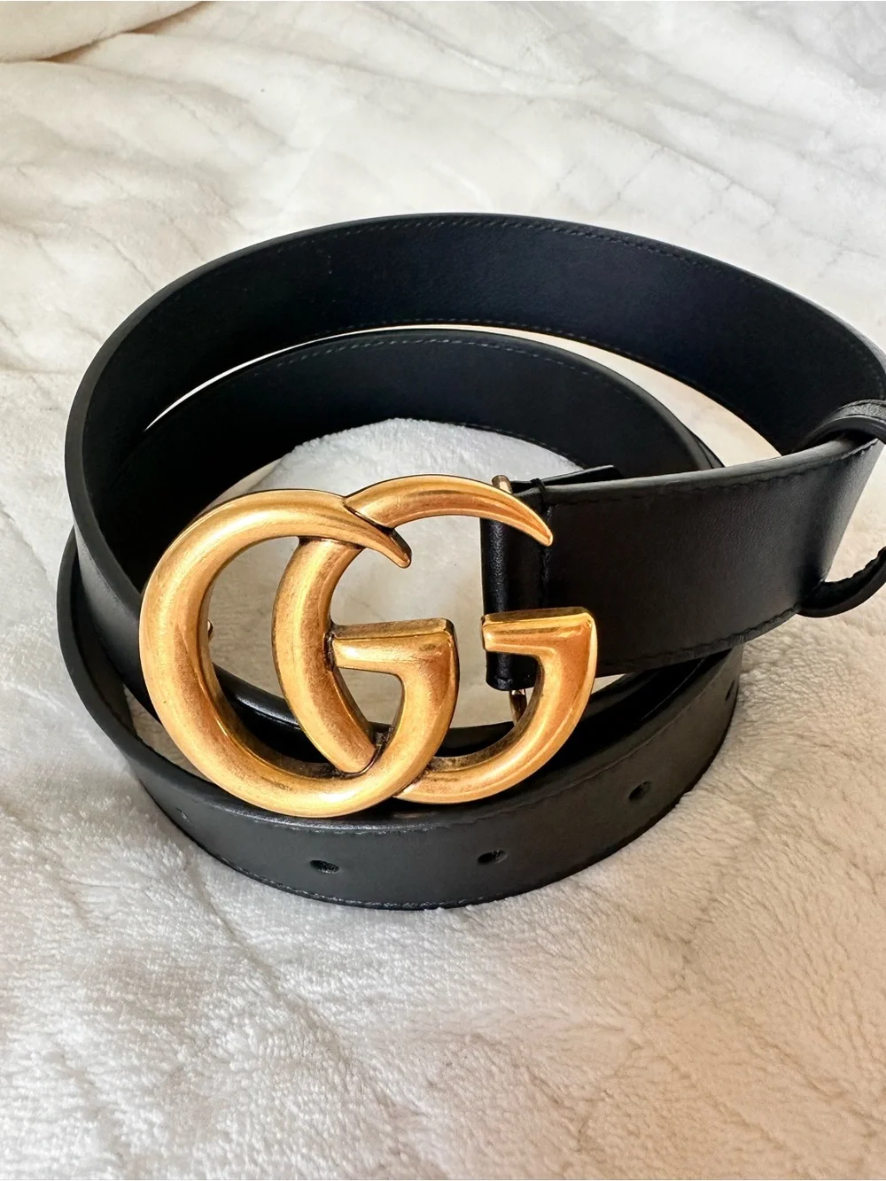 Gucci Black Leather Belt with Gold Double-G Buckle